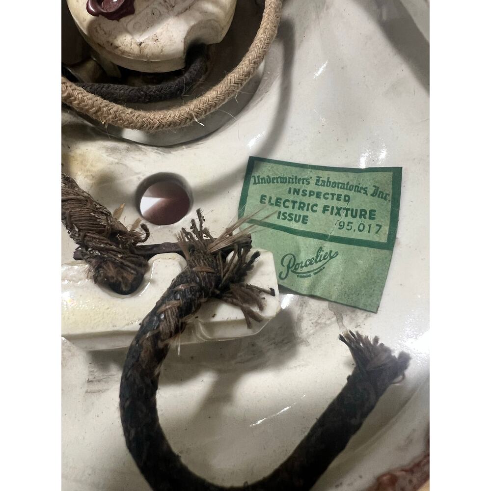 Vtg Floral Wall Sconce Light Fixture Porcelier Untested; Original Sticker - Picture 6 of 8